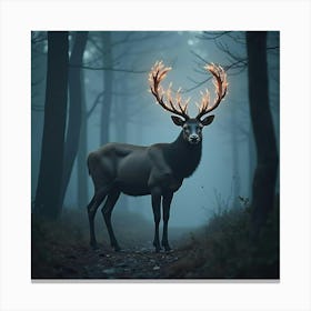 A Mystical Stag With Glowing Antlers In A Foggy Forest 1 Canvas Print