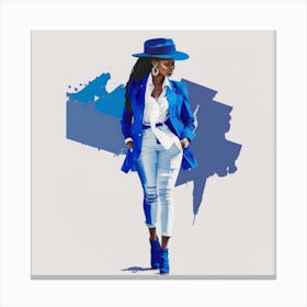 Blue Woman With Hat Canvas Print