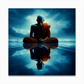 Giant Meditating Monk On A Lake In Sky Reflection Color Illustration Canvas Print