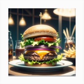 Burger In A Restaurant 5 Canvas Print