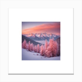 Pink Trees In The Mountains Canvas Print