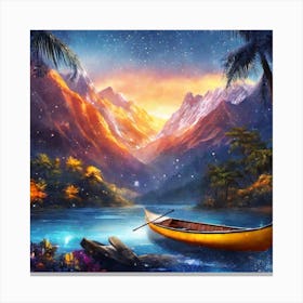 Canoe in a Mountain Lake Canvas Print