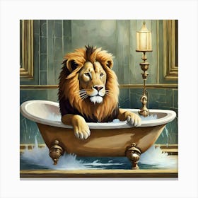 Lion In The Bath 1 Canvas Print