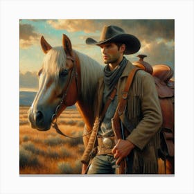 Cowboy And Horse 1 Canvas Print
