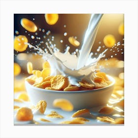 Milk Pouring Into Cereal Bowl Canvas Print