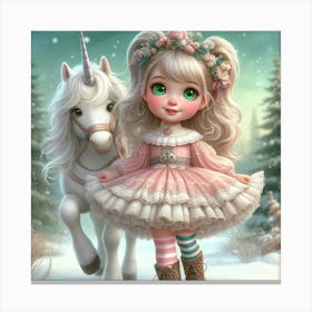 Little Girl And Unicorn 1 Canvas Print