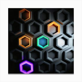 Hexagonal shapes with neon lights, futuristic, cyberpunk, background 2 Canvas Print