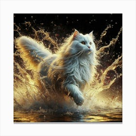White Cat Splashing Water Canvas Print