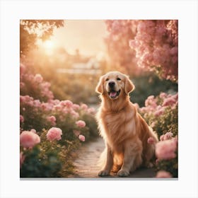 Golden Retriever In The Garden Canvas Print