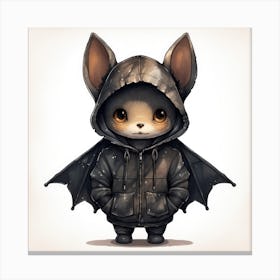 Watercolour Cartoon Bat In A Hoodie 1 Canvas Print