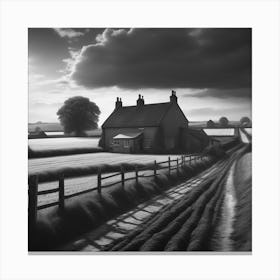 View Of Farm In England Black And White Still Digital Art Perfect Composition Beautiful Detailed Canvas Print