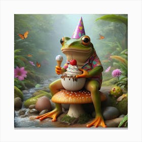 Frog In Birthday Hat 1 Canvas Print