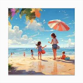 Children On The Beach Canvas Print