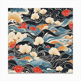 Japanese Inspired Flower Art Flow Canvas Print