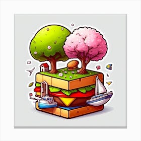 Cartoon Illustration Of A Sandwich Canvas Print