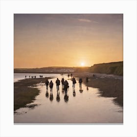 People Walking On Beach At Sunset 1 Canvas Print