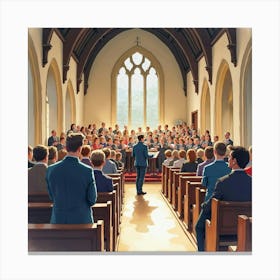 Watercolor Scene Of A Local English Choir Performance In A Picturesque Church 1 Canvas Print