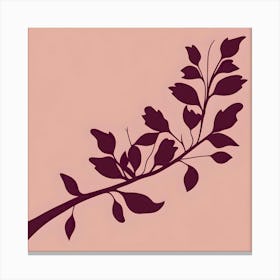 Branch with Burgundy Leaves Light Pastel Orange Background 1 Canvas Print