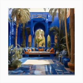 Blue Courtyard In Marrakech Canvas Print