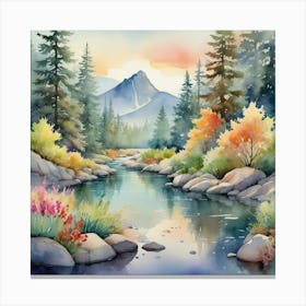 Watercolor Of A River Painting Canvas Print