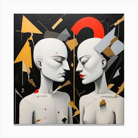 Two Men Facing Each Other, Couple Pop Surrealism, art, painting 1 Canvas Print