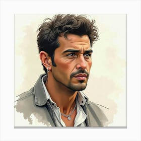 Spanish Man With A Contemplative Look, Watercolor With Soft Shading 1 Canvas Print