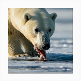 Polar Bear Eating Fish Canvas Print