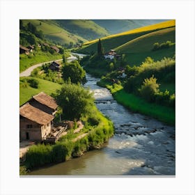 Village Near A River Canvas Print