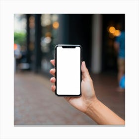 Woman Holding Iphone X With White Screen Canvas Print