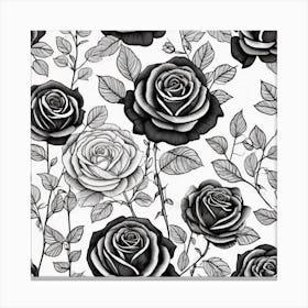 Black And White Roses Seamless Pattern 1 Canvas Print