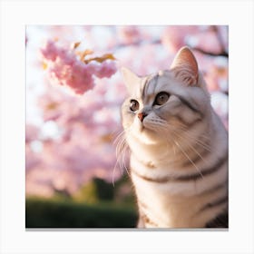 Cat In Cherry Blossoms 1 Canvas Print