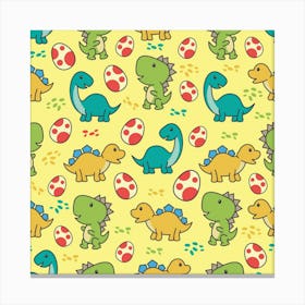 Seamless Pattern With Cute Dinosaurs Character Canvas Print