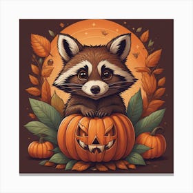 Cute Raccoon In Pumpkin Canvas Print