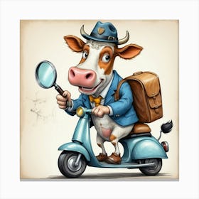 Cow With A Magnifying Glass Canvas Print