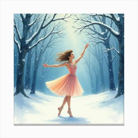 Watercolor Dancer Against A Magical Winter Scene 1 Canvas Print