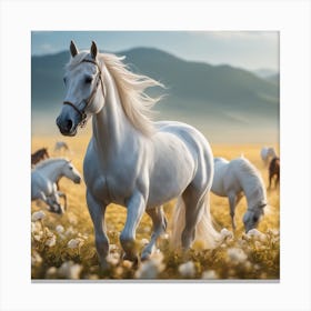 White Horses In The Field Canvas Print
