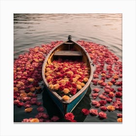 Rose Petals In A Boat Canvas Print