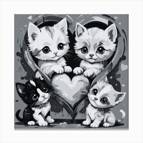 Four Kittens In A Heart Canvas Print