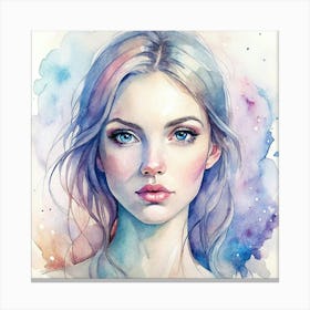 Watercolor Portrait Of A Girl Canvas Print