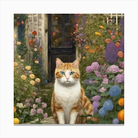 Cottage Garden, Gustav Klimt Inspired Cat 2 Canvas Print