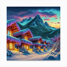 Mountain village snow wooden 6 6 Canvas Print