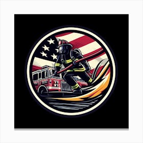 Firefighter With Hose Canvas Print