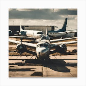 Old Airplanes Parked At An Airport Canvas Print