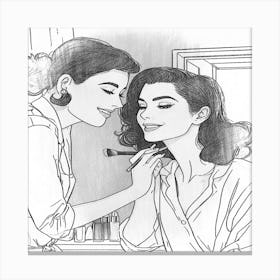 Two Women Putting On Makeup Canvas Print