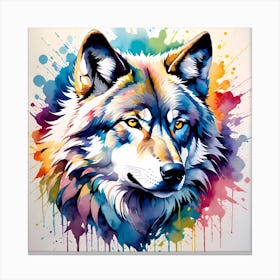 Vibrant Detailed Wolf Painting Canvas Print
