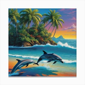 Dolphins Frolicking In The Waves Canvas Print