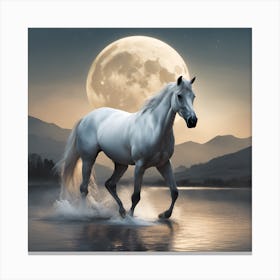 White Horse In The Moonlight Canvas Print