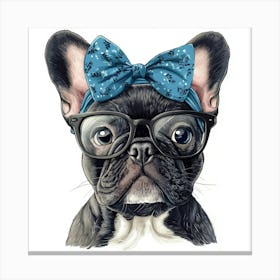 French Bulldog With Glasses 1 Canvas Print