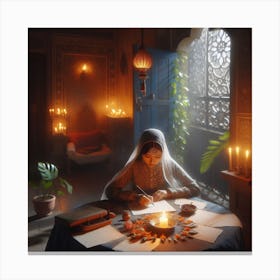 Girl Writing A Letter Canvas Print