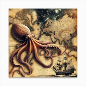 Octopus On The Map 1 Canvas Print